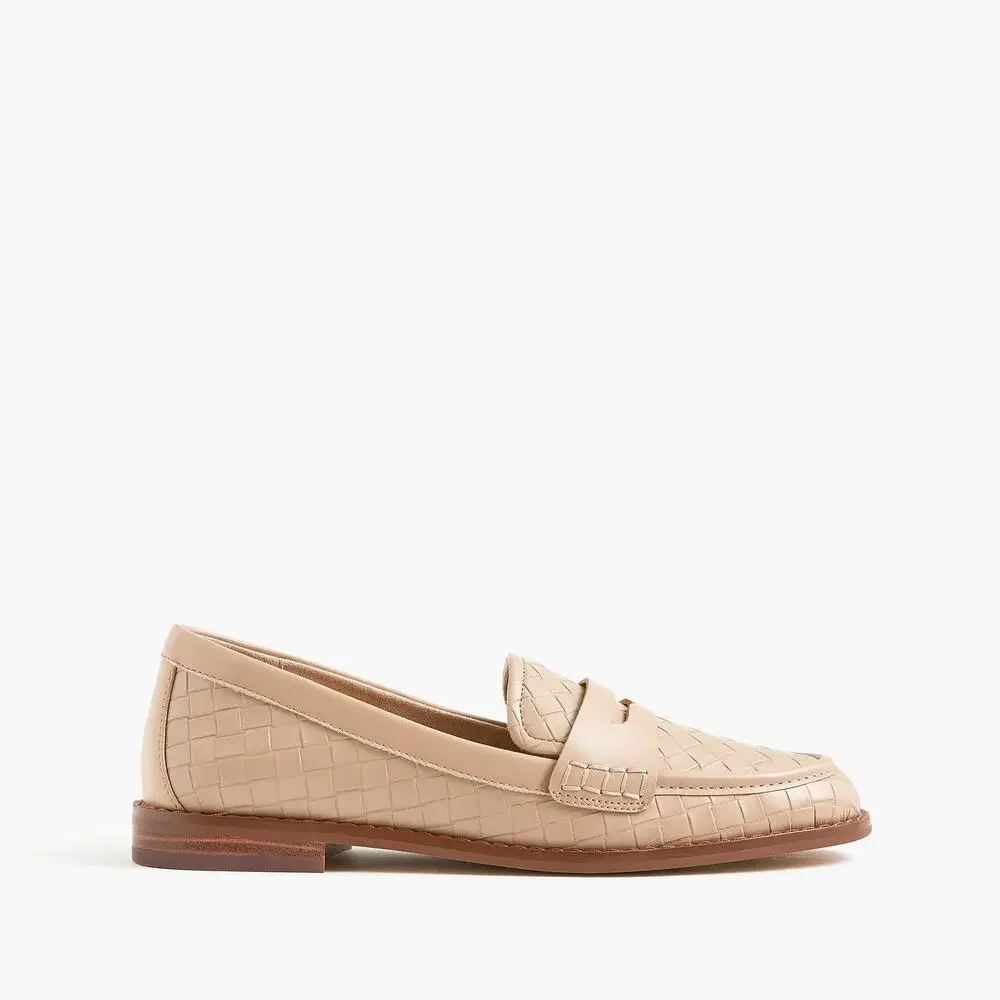 J. Crew Womens Textured Flex Penny Loafers Shoes Dark Beechwood Size 7.5 NWOB